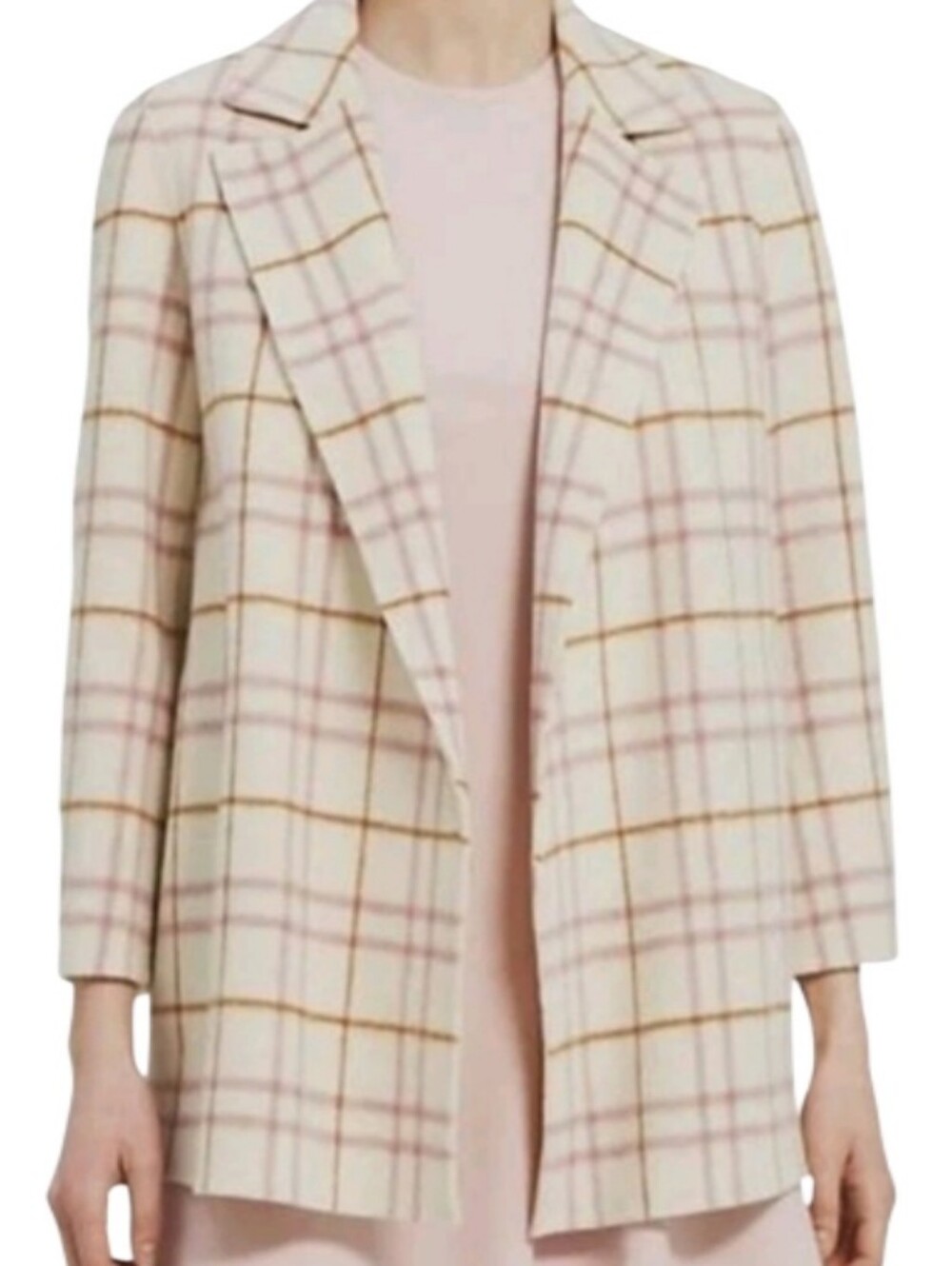 Theory Beige Clairene Autumn Checked Open Jacket Wool Blend